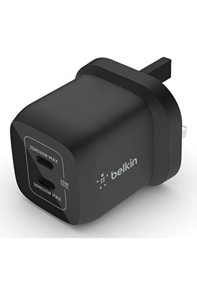 Belkin 45W Dual USB-C Wall Charger, PD 3.0 with GaN Technology - Black