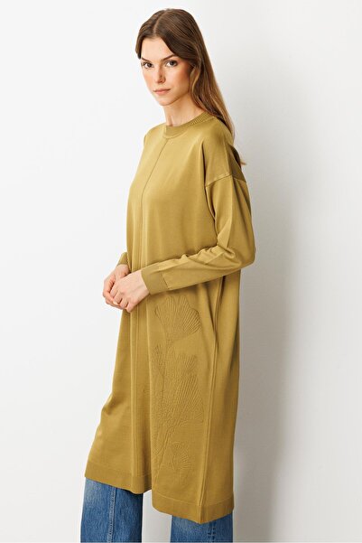 accort Yuvarlak Yaka Desenli Triko Tunik-Y.YEŞİLİ