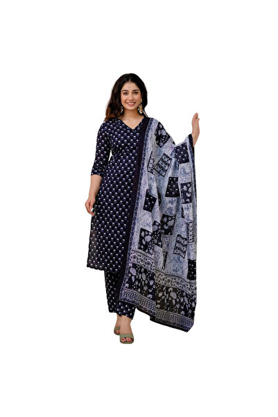 MYSMAR طقم سالوار كاميز ودوباتا من القطن الخالص الأسود - ALV2076 | أسود