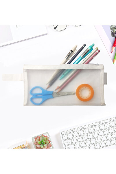 Limmy Pencil Case Transparent Mesh Washable Mesh Pen Holder - White