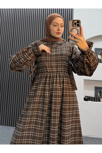 ENSA TESETTUR فستان يلدز إيكوز كاروهات بني