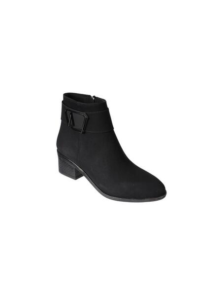 Yaz Kış Ayakkabı Yazkiş Women's Black Matte Leather Geometric Buckle Side Zip...