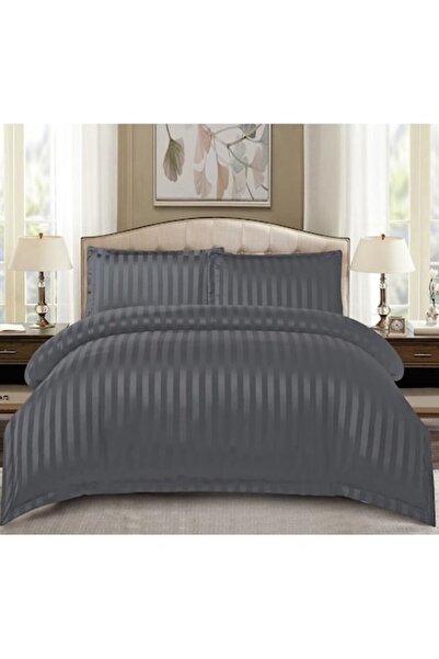 OEM Double Fitted Bed Linen Set, Damask, 4 Pieces, Dark Gray - DMCC-003