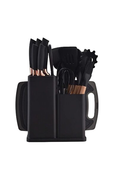 MACVI 19-Piece Kitchen Utensil Set – Heat-Resistant Silicone & Bamboo, Stainless Knives, Compact O