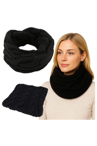 zola Women's circular scarf, soft and warm, knitted, black