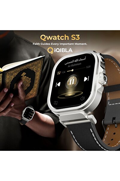 iqibla Q Watch S3 Smart Islamic Watch with Audio Quran Player, AirPods Connec...