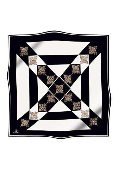 Vissona Tivil Silk Scarf 17384 - 1 - 0001 - 0003 Black and White Batik Pattern