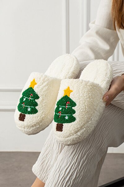 FUGA MODA Pinello White Christmas Tree Embossed Embroidered Silent Sole Chris...