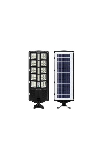 Deliny Lampă stradală solară, 8 panouri, telecomandă, senzor de lumină și mișcare, 300W, neagră