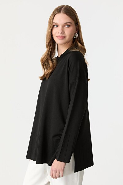 accort Ribana Yaka Triko Tunik-SİYAH