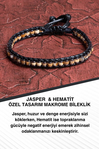 Saff Doğal Taş Jasper & Hematit Özel Tasarım Makrome Bileklik