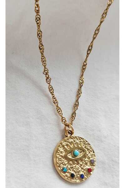 MITH SB TAKI Stainless Steel Chain Blue Eye Evil Eye Necklace-Gold