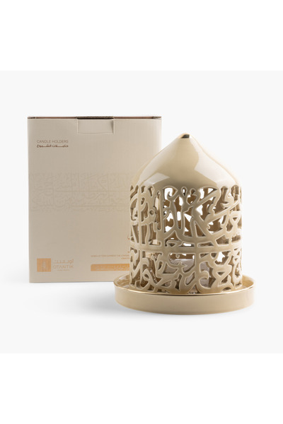 Otantik حامل شموع LED من الخزف بتفاصيل زخرفية من أصالة - 21 سم