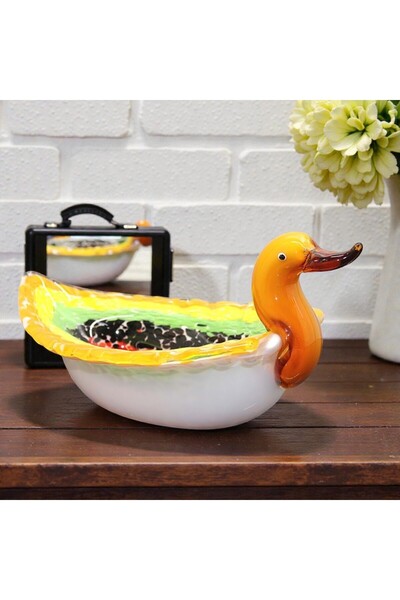 Kuzey Tacı El Yapımı Murano Kalın Cam Ördek Figürlü Dekoratif Meyvelik / Şekerlik Vip