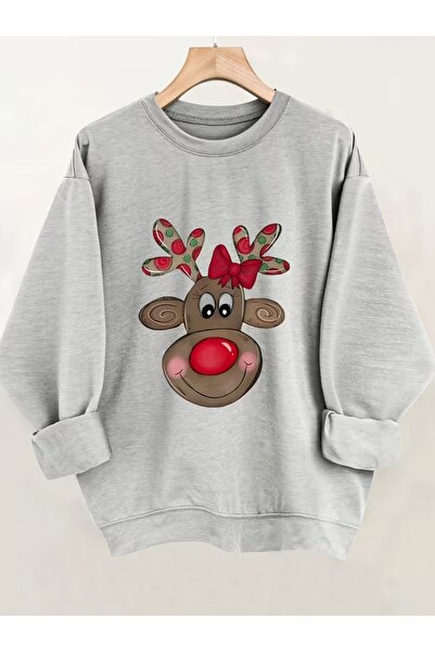 AEMİ Φούτερ Unisex Πρωτοχρονιάτικο Ελάφι με τύπωμα oversized με λαιμόκοψη