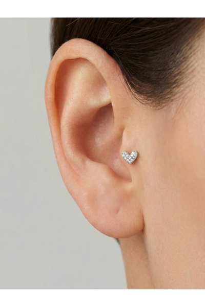 alysa jewelry Cerrahi Çelik zirkon taşlı kalp Piercing Tragus heliks lobe conch