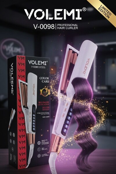 VOLEMİ فوليما ®   مكواة تصفيف الشعر الاحترافية V-0098 للعناية بالألوان، 5 ألو...