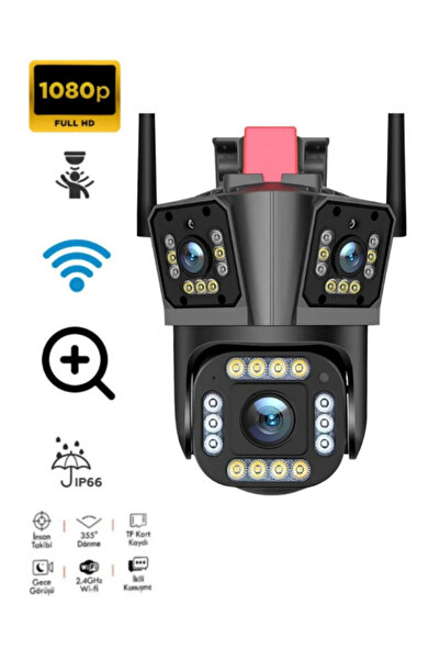 Hietech 3 Lensli Sirenli Hareket Takipli 4K Sirenli IP66 Wifi Akıllı Takip Su Geçirmez IP Güvenlik Kamerası