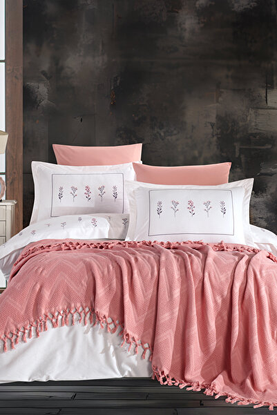Elart Daisy Pike Bedspread 100% Cotton with Tassels (220X240 cm) Dusty Rose