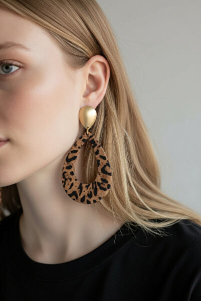 Alyas Aksesuar أقراط متدلية بنقشة الفهد مع تفاصيل ذهبية