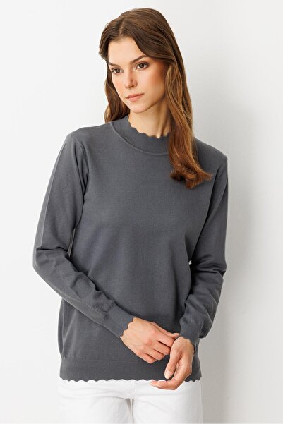 accort Yarım Balıkçı Angora Triko Kazak-FUME