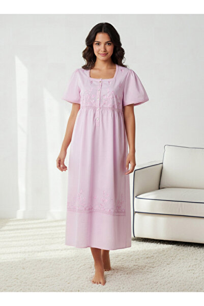 FAV قميص نوم بأكمام قصيرة وتطريز قطني