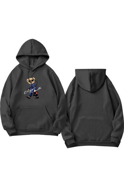 LELVANİ سويت شيرت بغطاء رأس للجنسين بطباعة منقوشة على شكل دمية دب