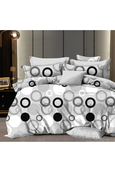 Pucioasa Finet 6-piece double bed linen for 2 people, Grey pattern with circles