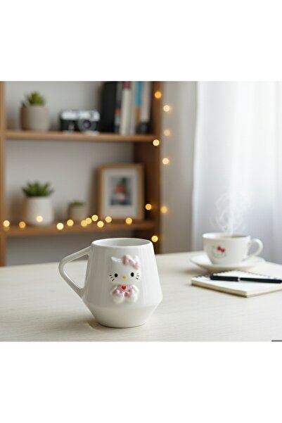 SeraCEY Hello Kitty Desenli Kupa El İşlemeli Özel Tasarım El Yapımı Seramik Kupa