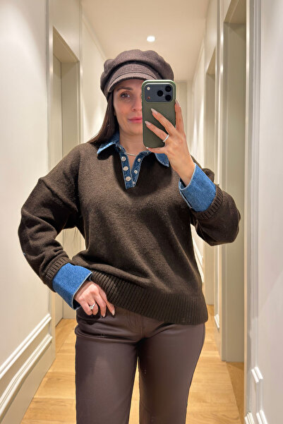 MAGARDE ياكاي جان بقطع قماش مخيطة معاً سترة تريكو - بني