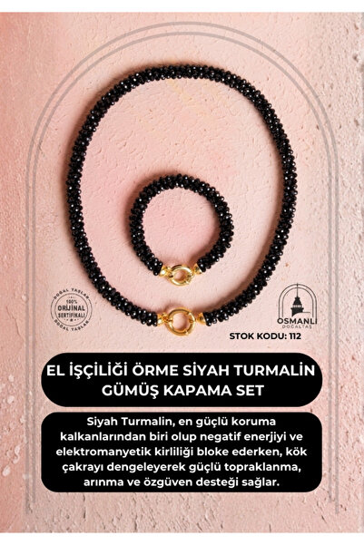 OSMANLI DOĞAL TAŞ Certified Handcrafted Knitted Black Tourmaline Closure Set (Sk:112)