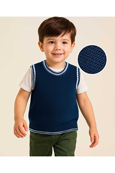 Babyhug Knit Sleeveless Solid Color Sweater Vest - Navy Blue
