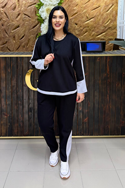 GÖKSEL BEYAZ FİLE DETAYLI SİYAH BÜYÜK BEDEN TAKIM