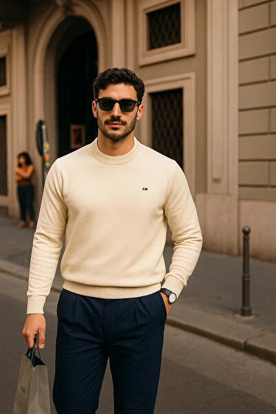 comstar Men's Casual Crew Neck Beige Sweater