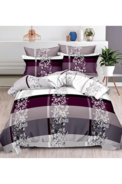 Pucioasa Finet 6-piece bedding set for double bed 2 people, White Purple floral pattern