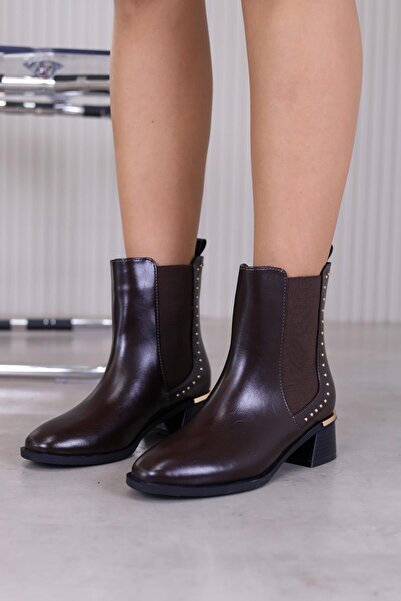 Stil Durağı Cl9782 Model 3 cm Heel New Season Short Boots Brown