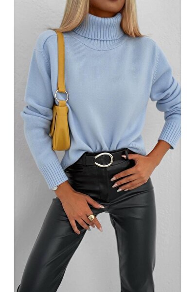 Miss Poem Turtleneck Thick Basic Women's A.Blue Knitwear Sweater