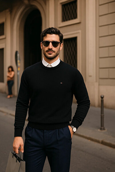 comstar Men's Casual Crew Neck Black Sweatshirt