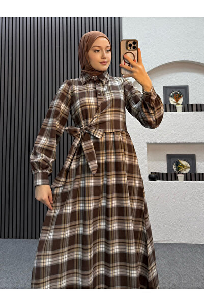 ENSA TESETTUR Lima Plaid Dress Brown