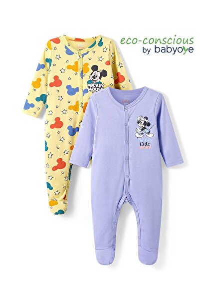 Babyoye Disney بدلة نوم ميكي ماوس بأكمام طويلة وقاعدة قدمين (عبوة من قطعتين) ...