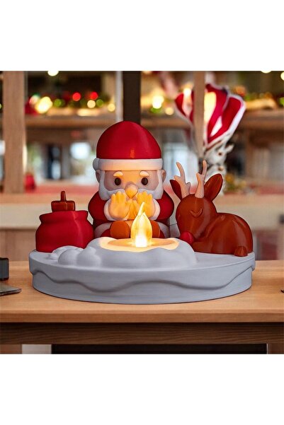 MUYU CRAFT LED Işıklı Yılbaşı Noel Baba & Geyik Dekoratif Mum – Masa Üstü Yeni Yıl Süsü