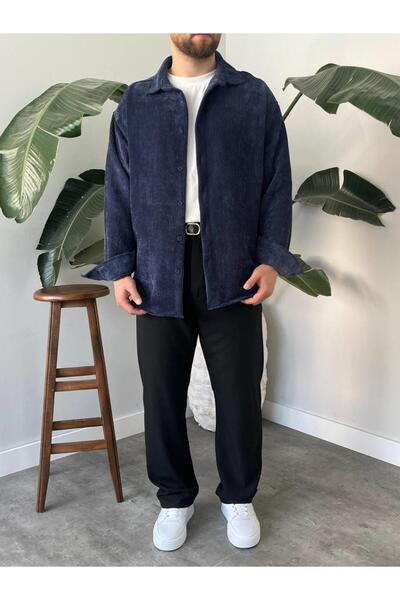 MODA PARLAMENT MAVİ KADİFE FİTİLLİ GÖMLEK