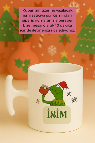 Witchy Co Kurbağa Kermit, Yılbaşı Temalı İsme Özel, Hediyelik Kupa Bardak, Ça...