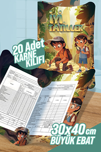 colortouch Çocuklar Keşifte A4 Karne Kabı Kılıfı 20 Adet Büyük Ebat 30x40 Cm Ilkokul Karne Kılıfı