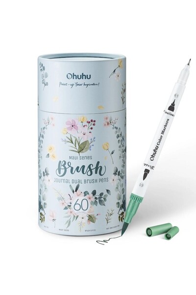 Ohuhu Set markere Maui Series cu 60 de culori, bază apă, vârf dublu, pensulă ...