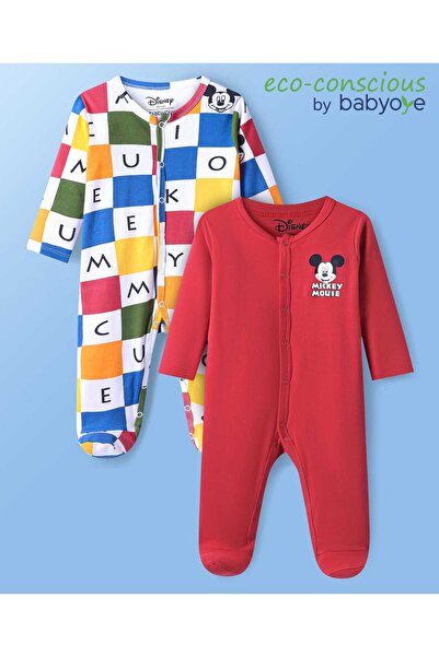 Babyoye Disney Interlock Footed Sleep Suits with Mickey Mouse Graphics (Pack ...