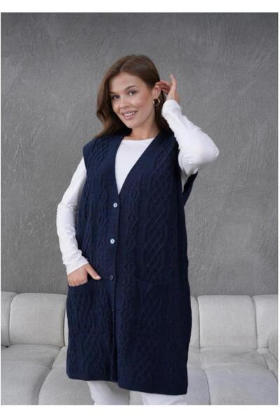 FİRES GİYİM TRİKO HARTTUŞ KABARTMA DESENLİ UZUN KALIN YELEK 602