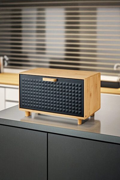 Tasarım Evi صندوق خبز فاخر من الخيزران بغطاء معدني من كارينا، وعاء خبز مستطيل الشكل