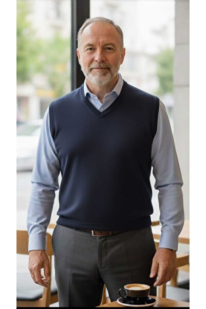 güncüoğlu V-Neck Thin Wool Solid Color Men's Sweater