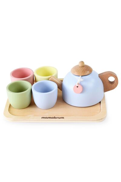 mamabrum Set de ceai din lemn cu tavă - 7 articole